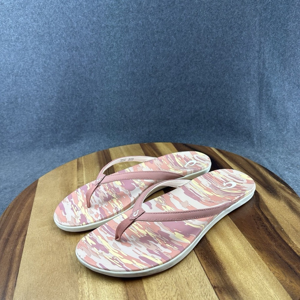 OluKai Women's Ho'opio Hau Sandal Pink Camo Flip Flops Women's Size 11 - Picture 5 of 9
